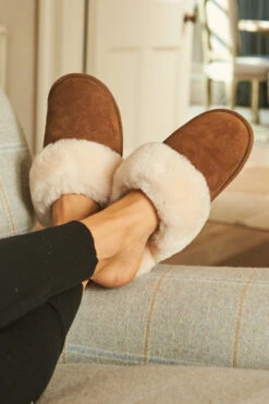 Just Sheepskin Tan Suede Mule Slippers