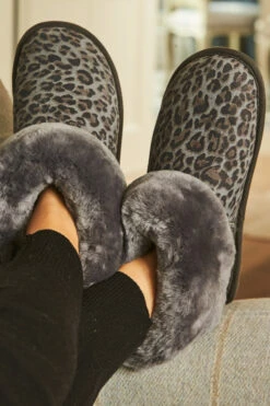 Just Sheepskin Grey Animal Print Suede Slipper Booties
