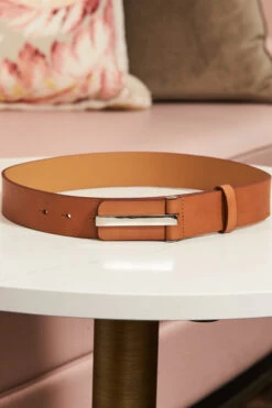 Tan Leather Waist Belt With Gold Clasp -Opal & Oak Store web still life 058 1 1
