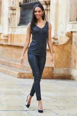 Pewter Metallic Super Sparkly Vest Top -Opal & Oak Store web twinset 140