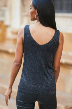 Pewter Metallic Super Sparkly Vest Top -Opal & Oak Store web twinset 193