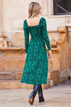 Green Animal Print Square Neck Jersey Midi Dress -Opal & Oak Store web 03 s1dj106gran01 108