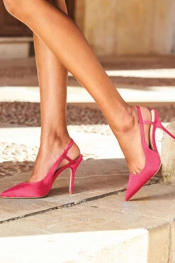 Peyton Hot Pink Satin Flared Heel Pointed Toe Slingback Court