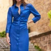 Cobalt Blue Faux Leather Popper Front Dress