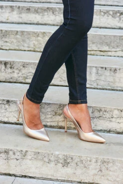 Sierra Champagne Gold Leather Slingback Court Shoe -Opal & Oak Store web 101 a21tj020 099 2