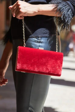 Red Velvet Clasp Detail Box Clutch Bag -Opal & Oak Store web 104 a22tk478bk0001 s22ow019bk0001 188 1