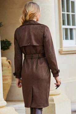 Chocolate Faux Suede Belted Trench Coat -Opal & Oak Store web 10 a23tk654nl0006 a20bp009pt0004 s23op007pt0004 281