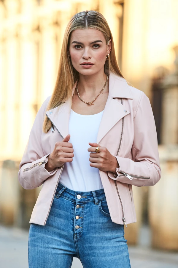 Soft Pink Leather Biker Jacket 1 Soft Pink Leather Biker Jacket