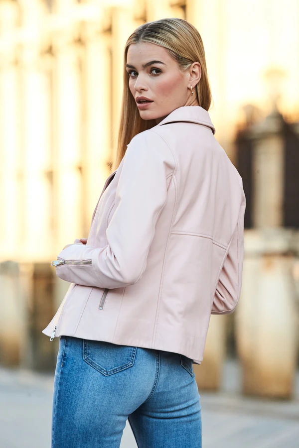 Soft Pink Leather Biker Jacket 3 Soft Pink Leather Biker Jacket - Image 3