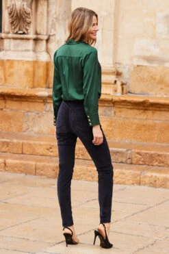 Emerald Green Luxe Satin Shirt With Gold Button Detail -Opal & Oak Store web 11 aow014bk0001 atw056gn003 a0bd008bk0001 11 1