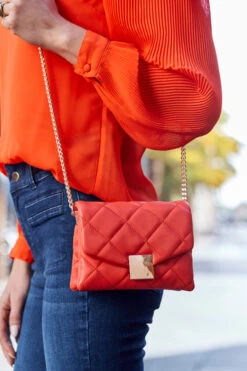 Orange Gold Clasp Detail Cross Body Bag