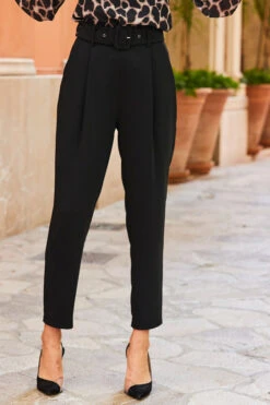 Black High Waist Belted Tapered Trousers -Opal & Oak Store web 12 s3tw015bran012 abw019bk00012 531 1