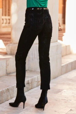 Black Textured Animal Print Coated Slim Leg Jeans -Opal & Oak Store web 14 a22tj008gn0049 106