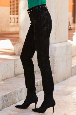 Black Textured Animal Print Coated Slim Leg Jeans -Opal & Oak Store web 14 a22tj008gn0049 113