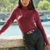 Wine Roll Neck Gold Zip Detail Jumper