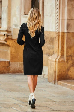 Black Zip Front Denim Shift Dress -Opal & Oak Store web 17 s21dd010io 103 rt