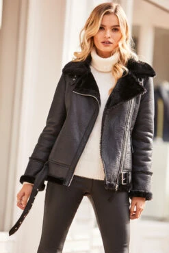 Black Faux Shearling Biker Jacket 10 Black Faux Shearling Biker Jacket -Opal & Oak Store web 1809sosandar4595