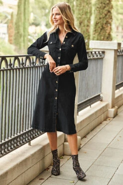 Black Denim Button Front Midi Dress -Opal & Oak Store web 18 a21dd001 057 black rt