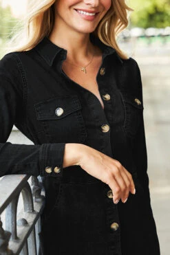 Black Denim Button Front Midi Dress -Opal & Oak Store web 18 a21dd001 109 black rt