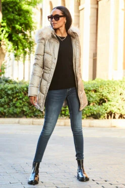 Stone Metallic Padded Coat With Fur Hood -Opal & Oak Store web 18 a22ow013st0001 061 2