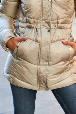 Stone Metallic Padded Coat With Fur Hood -Opal & Oak Store web 18 a22ow013st0001 264