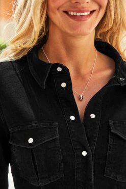 Black Popper Front Denim Shirt Dress -Opal & Oak Store web 19 a21dd002 130 rt