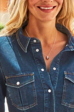 Mid Blue Popper Front Denim Shirt Dress -Opal & Oak Store web 19 a21dd002 130 rt 1