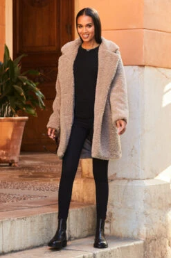 Taupe Super Cosy Borg Coat -Opal & Oak Store web 19 a22ow005bn0003 007 1 1