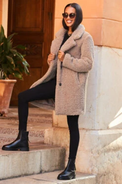 Taupe Super Cosy Borg Coat -Opal & Oak Store web 19 a22ow005bn0003 183 1 1