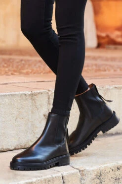 Black Chunky Sole Leather Chelsea Boot
