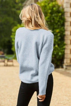 Pale Blue Cable Shoulder V Neck Jumper -Opal & Oak Store web 2020 08 31 aynhoe park sosandar50009 rt.jpg2