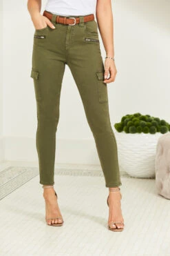 Khaki Green Zip Detail Cargo Skinny Jeans -Opal & Oak Store web 210302 sosandar hatfield 2 s21dt009be0010 082