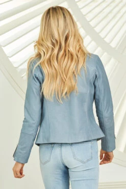 Powder Blue Leather Biker Jacket -Opal & Oak Store web 210302 sosandar hatfield 8 sa17or01be 16846