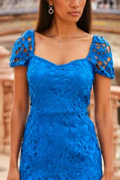 Cobalt Blue Luxe Lace Detail Pencil Dress -Opal & Oak Store web 2303 04 s22dw064be0001 04 136