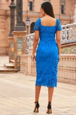 Cobalt Blue Luxe Lace Detail Pencil Dress -Opal & Oak Store web 2303 04 s22dw064be0001 04 158
