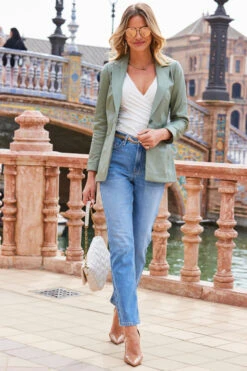 Sage Green Luxe Leather Blazer -Opal & Oak Store web 2303 101 a21ol006gn0005 s22bd010dm001w 101 077