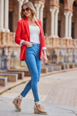 Mid Blue Braid-Detail Skinny Jeans
