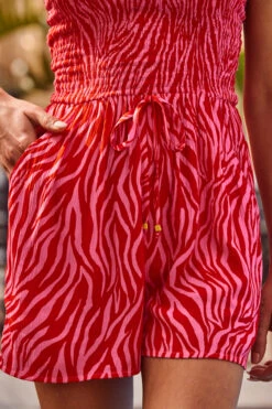 Pink Zebra Print Shirred Detail Bandeau Playsuit 10 Pink Zebra Print Shirred Detail Bandeau Playsuit -Opal & Oak Store web 2303 129 s23rw015pk0008 129 196