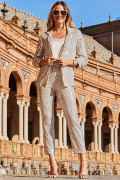 Champagne Gold Sequin Tapered Trousers -Opal & Oak Store web 2303 16 a22bw014cm0003 a20ow051nl0001 0155 1