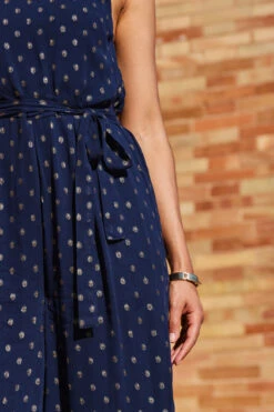 Navy Blue & Gold Spot Print Halter Neck Jumpsuit -Opal & Oak Store web 2303 27 s23jw024nasp01 27 0164 1