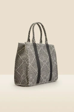 Black & White Geometric Tote Bag -Opal & Oak Store web 2303 box s23ac041bkwe10 b