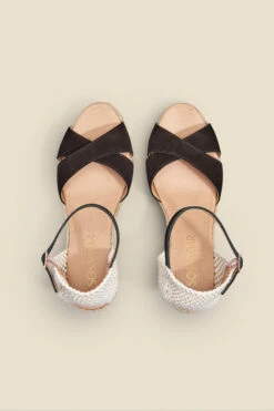 Piper Black Suede Ankle Strap Mid Wedge Espadrille -Opal & Oak Store web 2303 box s23fw001bk0001 c