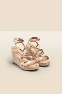 Zaria Champagne Gold Leather Strappy Wedge Espadrille 8 Zaria Champagne Gold Leather Strappy Wedge Espadrille -Opal & Oak Store web 2303 box s23fw012mc0003 b