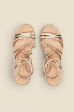 Zaria Champagne Gold Leather Strappy Wedge Espadrille 9 Zaria Champagne Gold Leather Strappy Wedge Espadrille -Opal & Oak Store web 2303 box s23fw012mc0003 c