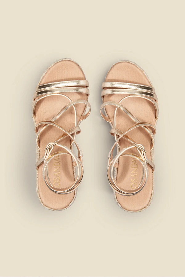 Zaria Champagne Gold Leather Strappy Wedge Espadrille 4 Zaria Champagne Gold Leather Strappy Wedge Espadrille - Image 4