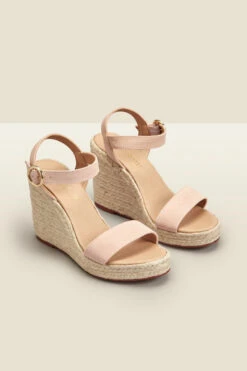 Roux Soft Pink Suede Buckle Detail Wedge Espadrille