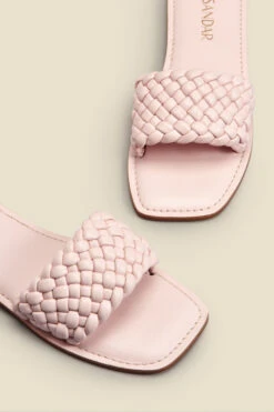 Lilou Pale Pink Woven Leather Square Toe Flat Sandals -Opal & Oak Store web 2303 box s23fw022nl0002 c copy 1