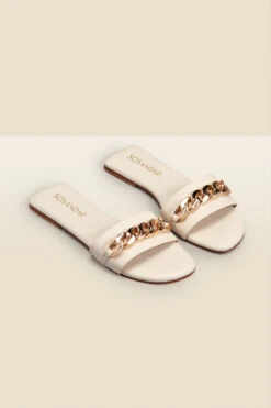 Paradiso Ecru Chain Detail Flat Leather Mule Sandals