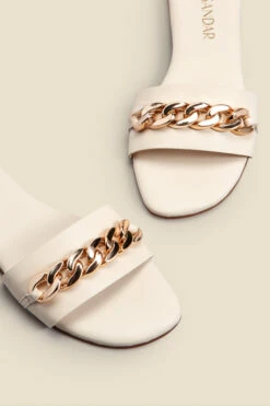 Paradiso Ecru Chain Detail Flat Leather Mule Sandals -Opal & Oak Store web 2303 box s23fw027eu0001 c copy