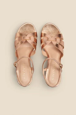 Leia Rose Gold Cross Vamp Leather Cork Wedge Sandal -Opal & Oak Store web 2303 box s23fw034rg0001 c